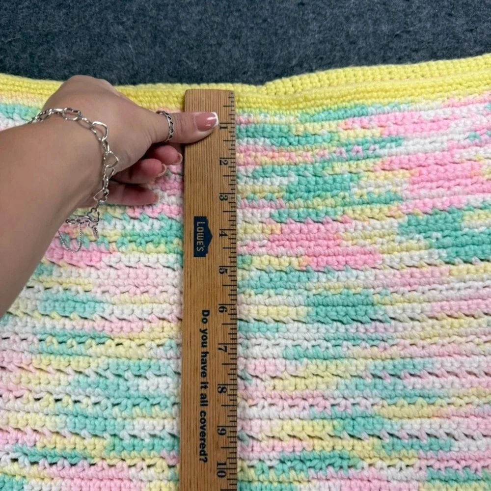 Crochet Baby Blanket Pastel Yellow Pink Green Handmade Knit‎ Afghan